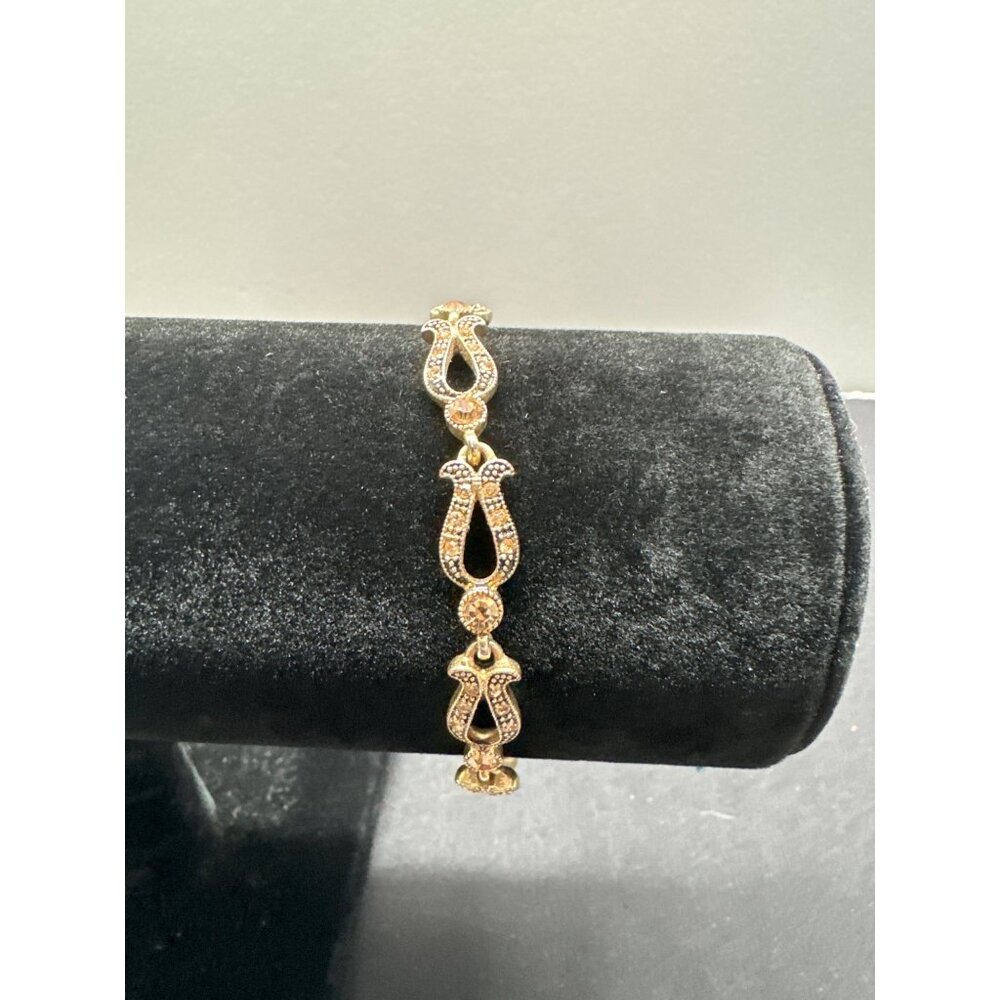 Vintage Monet Gold Tone Link Bracelet With Rhinestones